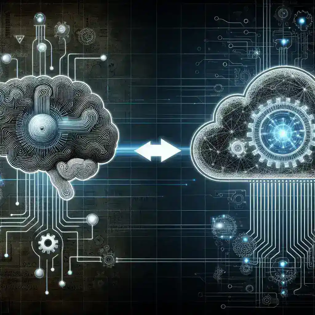"Illustration depicting the intersection of generative AI and cloud computing, showcasing cloud infrastructure with AI elements, symbolizing emerging trends in technology."