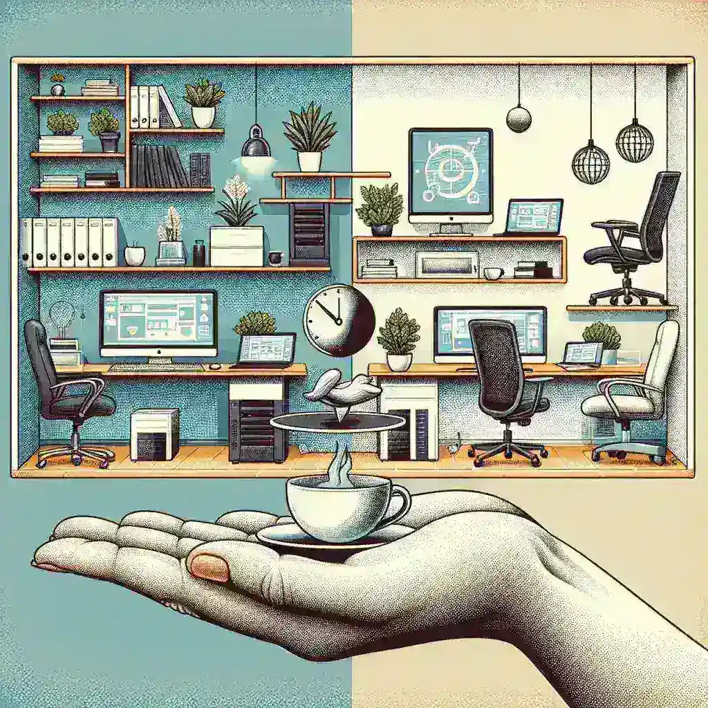 "Person selecting software solutions for hybrid work environments on a laptop, showcasing the importance of technology in flexible workspaces."