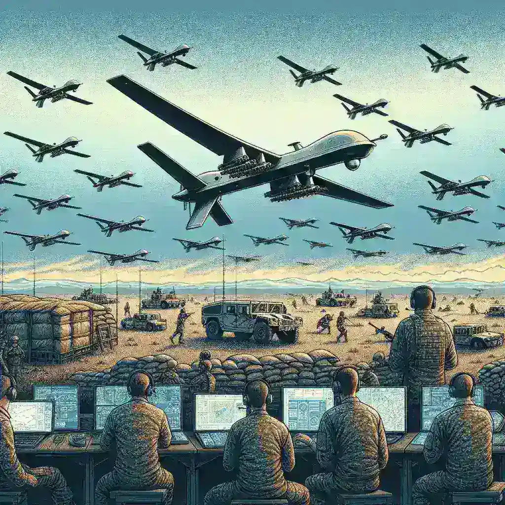 "US Army testing swarm drone formations during battlefield simulations, showcasing advanced military technology and unmanned aerial systems in action."